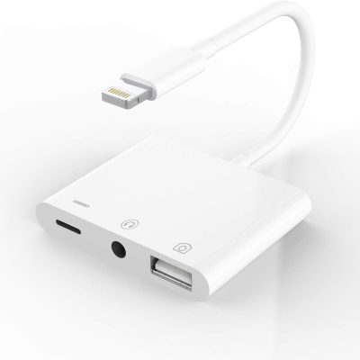 3.5mm AUX Audio Jack and Charger Extender Dongle Earphone Headset Converter Lightning Male to USB Female OTG Cable Camera Memory Connector Kit Splitter