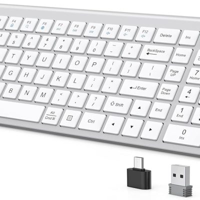 Wireless Keyboard Ergonomic,Dustproof,Quiet & Slim 2.4G Type-C + USB Receiver 2-in-1,Wireless with Numeric Keypad Compatible with Windows/Mac/PC/Laptop-White