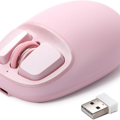 Silicone Wireless Mouse, Tri-Mode 2.4G/USB-C/Bluetooth Mouse, 4800 DPl Optical Tracking, 6 Adjustment Levels,Customize Mice for Laptop, Computer, iPad, MacBook (Pink)