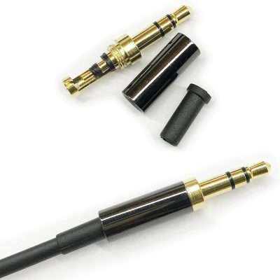 2Pcs Gold 3 Pole 3.5mm Male Repair Headphone Jack Plug Metal Audio Soldering Headset Connector Black