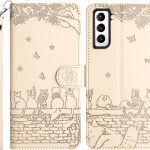 Compatible with Samsung Galaxy S21 Case, Foldable Mobile Phone Case PU Leather with Stand Function, Card Slots and Magnetic Closure, Flip Wallet Protective Case for Samsung S21 (Apricot)